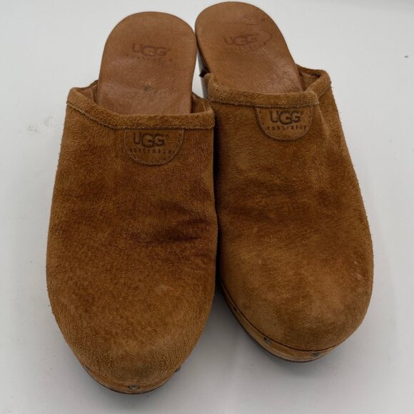 UGG Women's Abbie Mule Wood Heel Clog Shearling Sherpa Shoe Brown Suede Size 7 - Picture 2 of 12